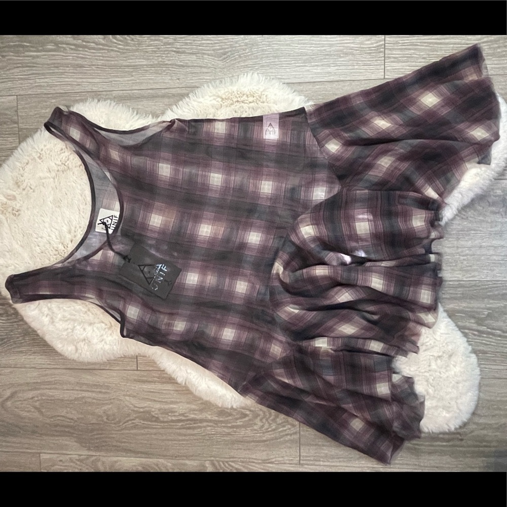 UNIF Riff Plaid Sheer Chiffon Mini Dress - Picture 3 of 4